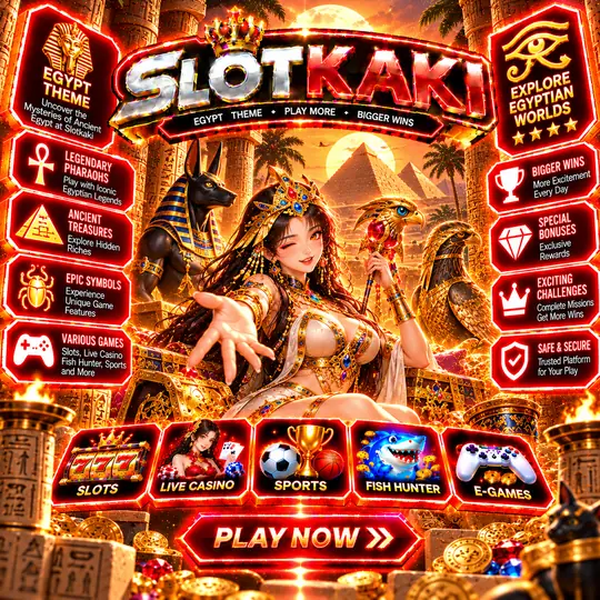 SLOTKAKI ancient Egypt theme – banner red and gold: pyramids and a pharaoh