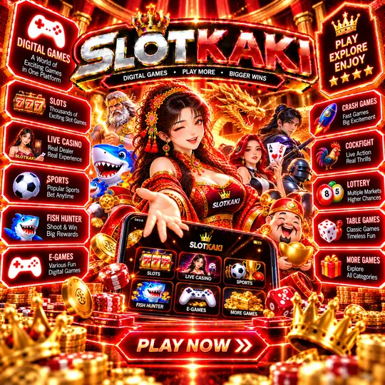 SLOTKAKI digital games – banner red and gold: digital game screens
