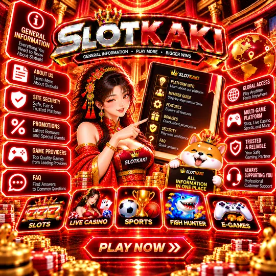 SLOTKAKI maklumat umum – banner merah dan emas: ikon info dan senarai topik