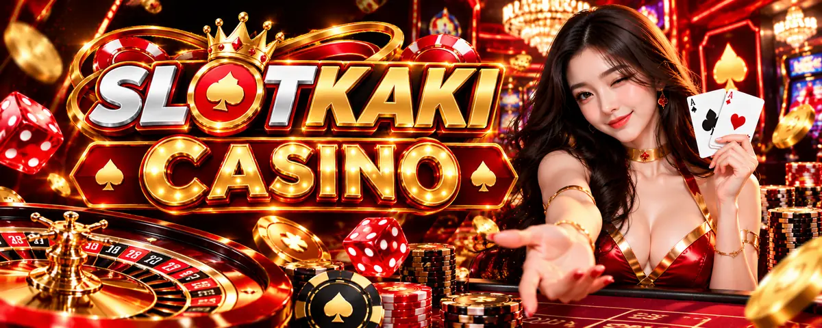 Kasino SlotKaki dengan meja roulette, cip dan kad permainan